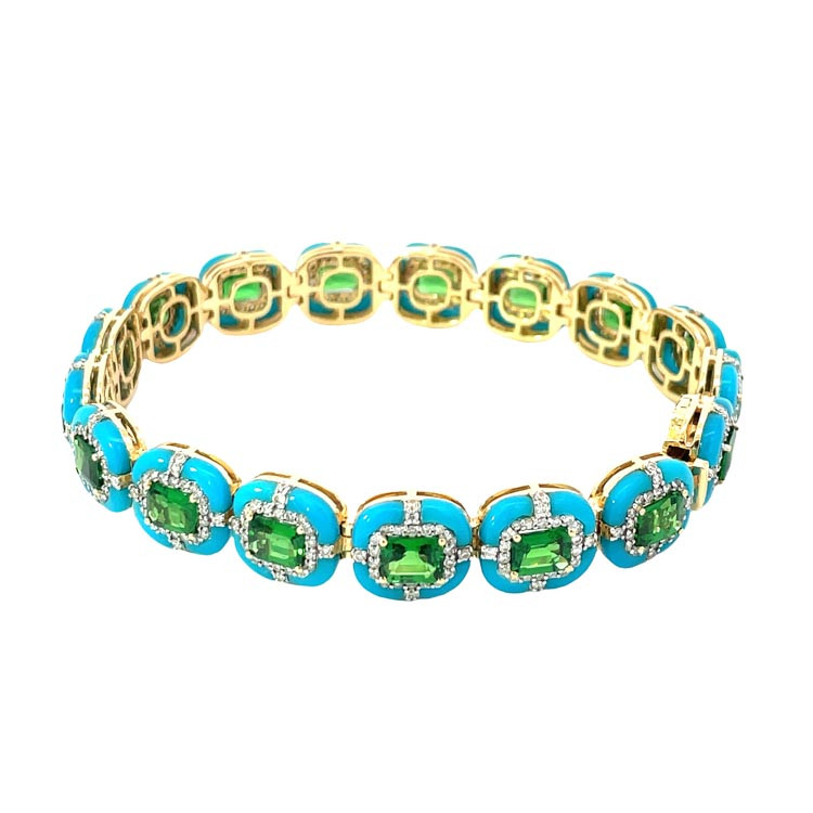 Azure Whisper - turquoise and tsavorite bracelet from Stéfère Link Collection 