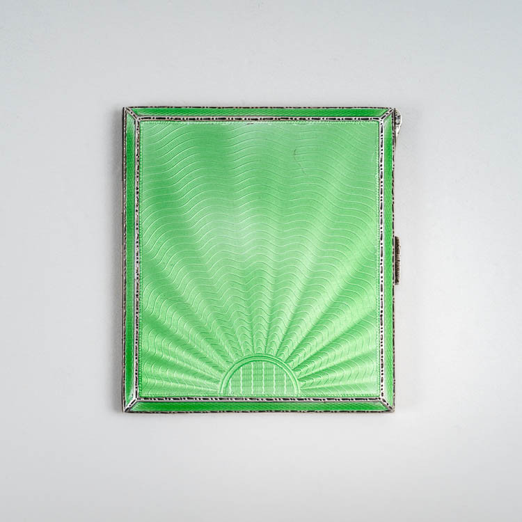 Silver card case / cigarette case with green enamel